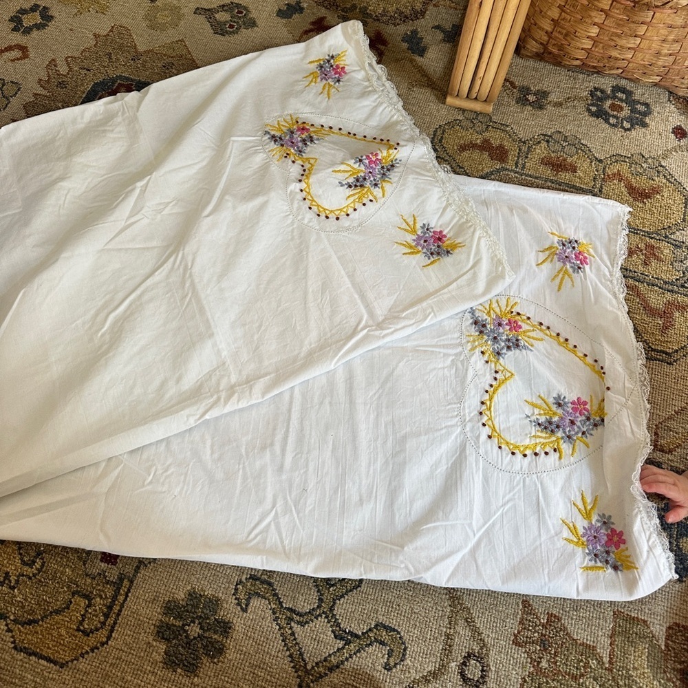 Vintage Embroidered Heart Pillows